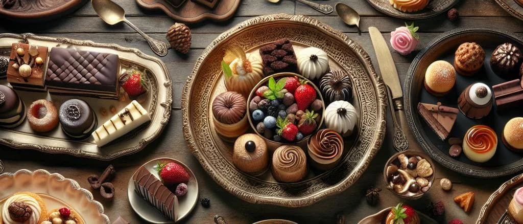 Assorted ready desserts with varied packaging and backgrounds