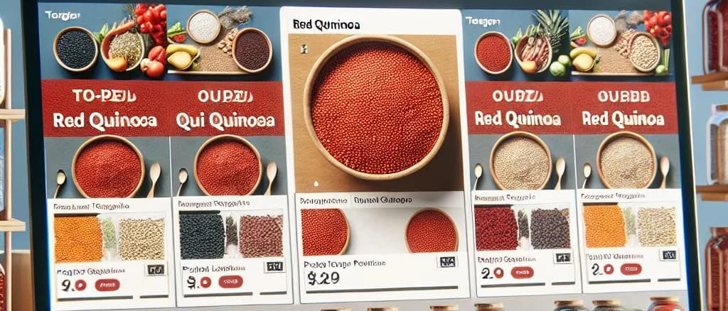 red quinoa variations on rustic wooden background