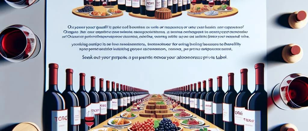 Assorted red wine bottles on rustic wooden table with vineyard background