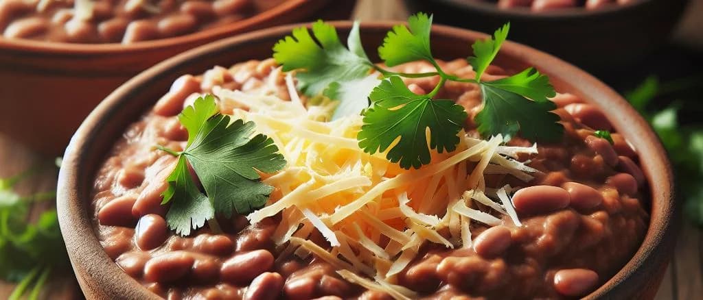 Assorted varieties of refried bean cans with different packaging designs on a rustic wooden table