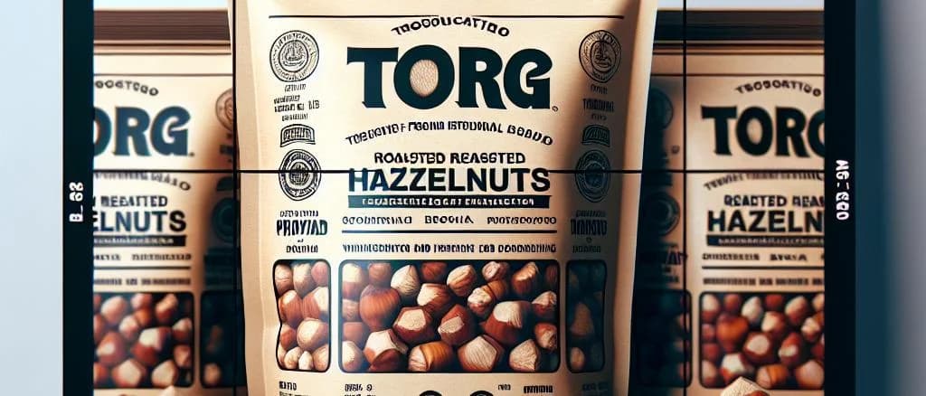 roasted hazelnuts in various packaging options against a neutral background