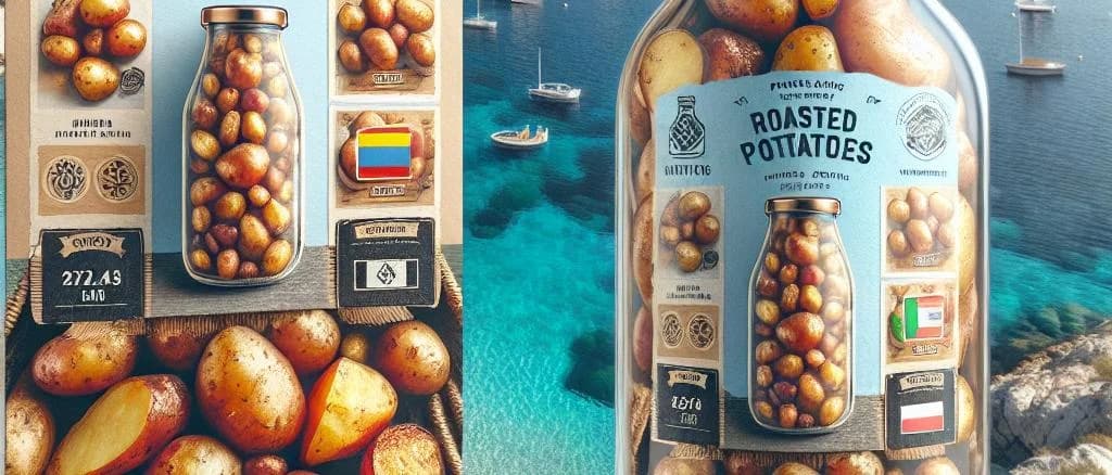 variety of roasted potatoes in different packaging on a kitchen countertop