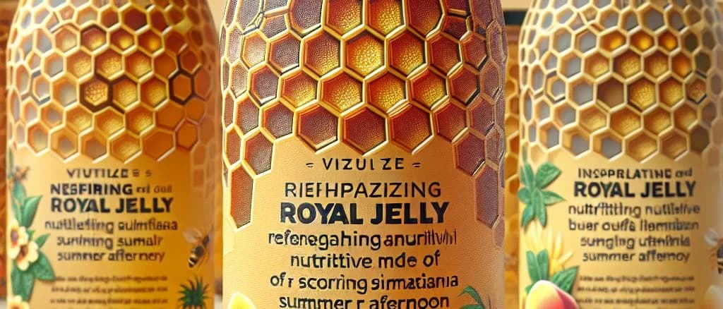 Royal Jelly jars and bottles in elegant packaging on natural background