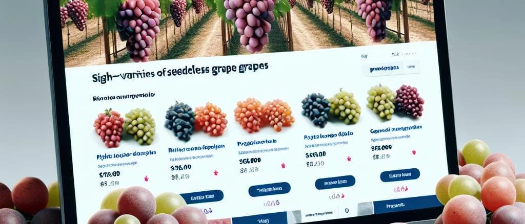 Assorted seedless grapes with different packaging variations on a neutral background