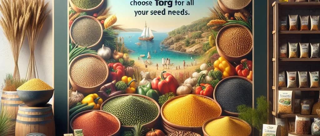 Various seed varieties in sustainable packaging on natural background