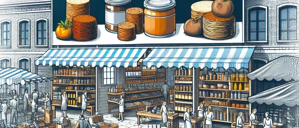 Various seitan product variations with diverse packaging designs on a wooden background