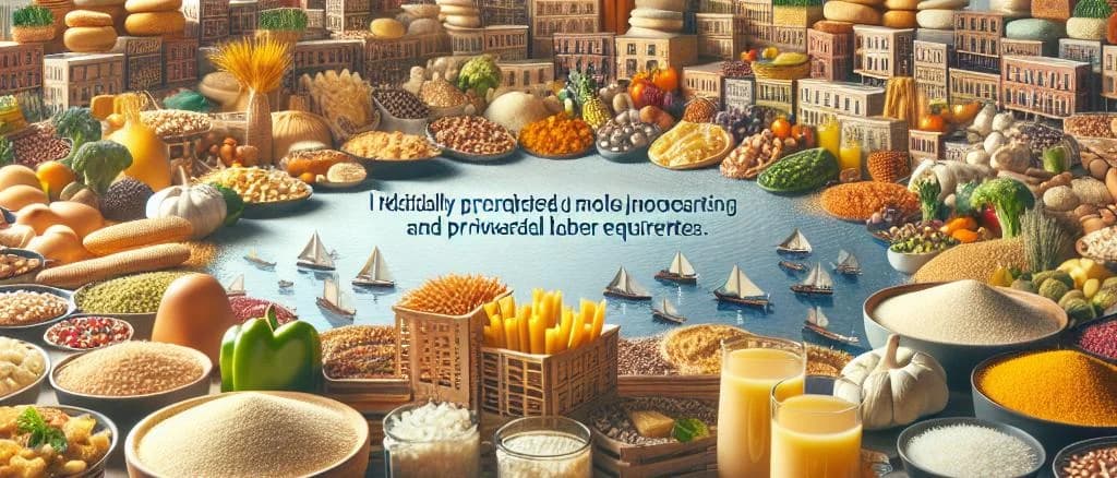 Various semolina products and packaging options on a wooden table