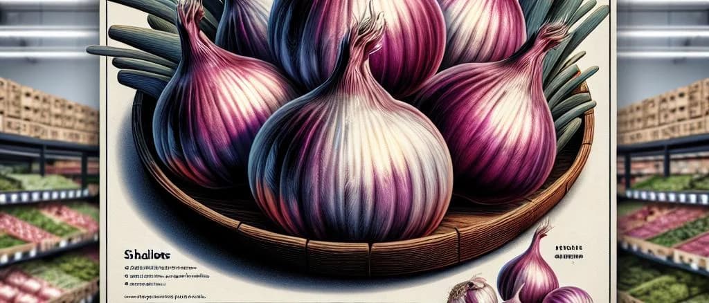 Fresh shallots with different packaging options on a rustic wooden background