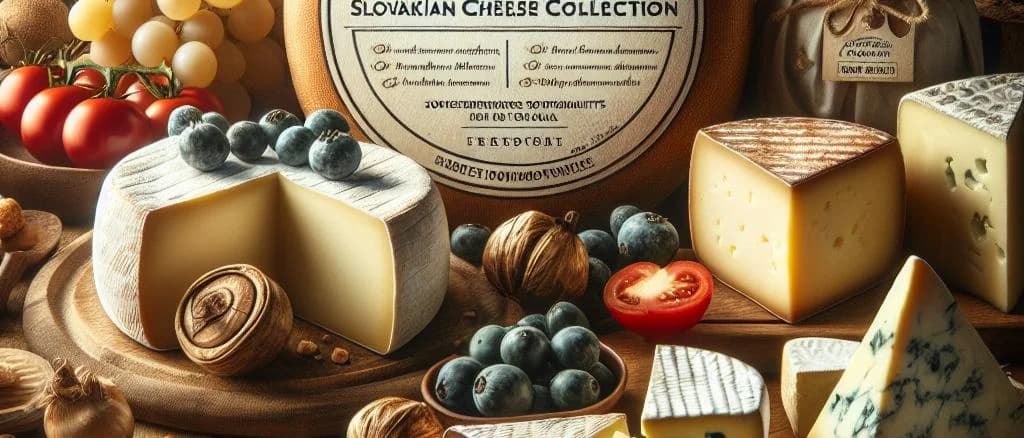 Slovakian cheeses assortment with traditional packaging