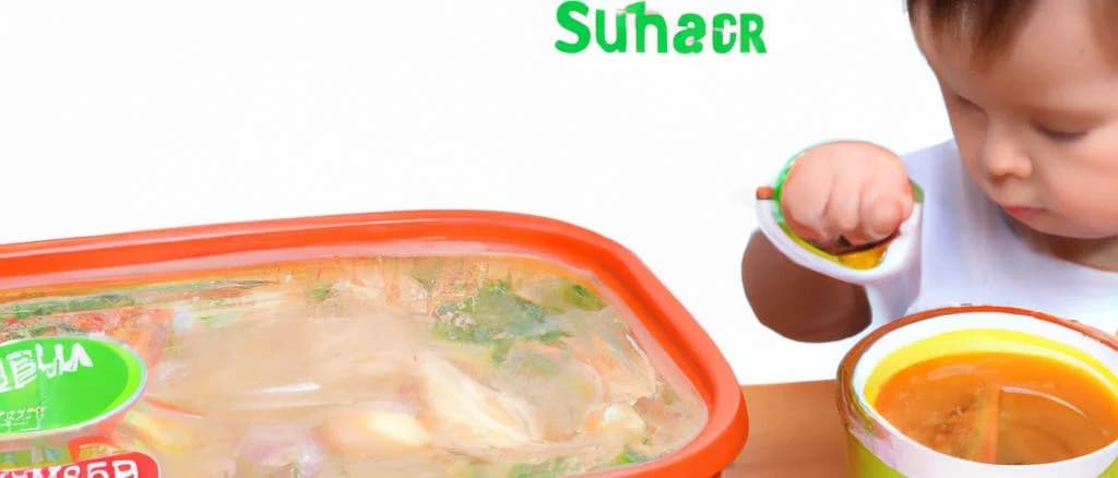 assorted baby soups in various packaging on a wooden background