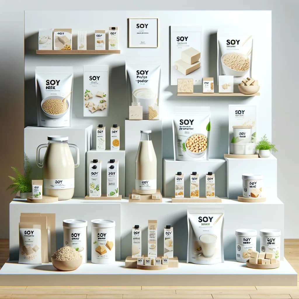 variety of soya products in modern packaging for wholesale and private label markets