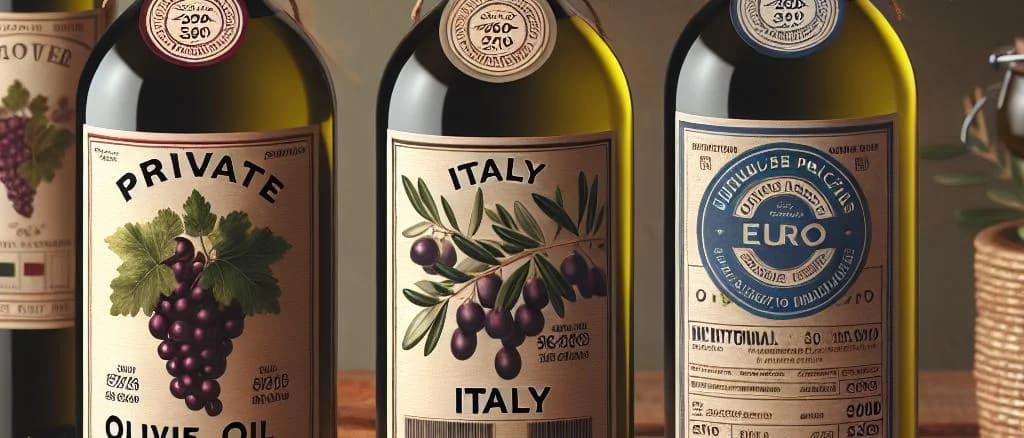 Various bottles of Spanish vinegars with different packaging on a wooden background