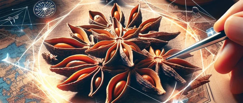 Star Anise spice variations on a wooden background