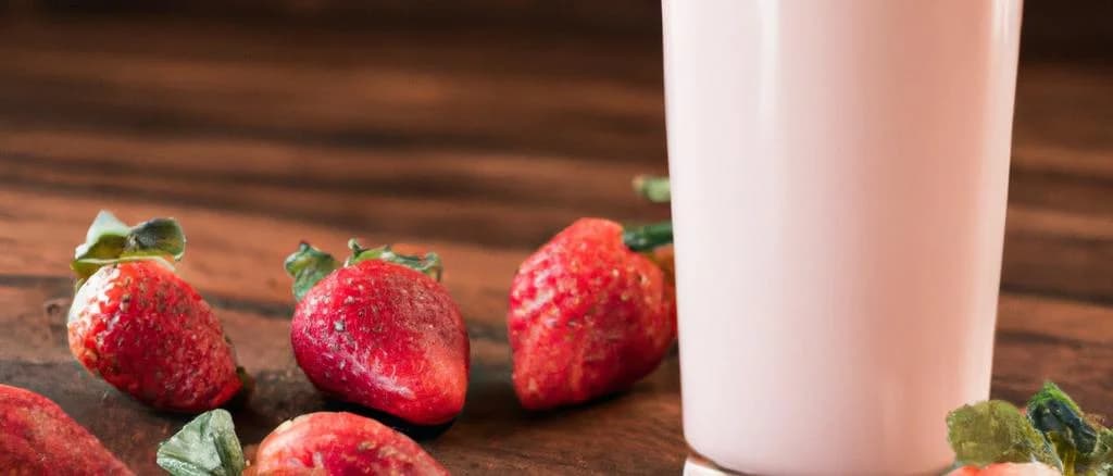 Assorted strawberry milk bottles with colorful packaging on a rustic wooden background