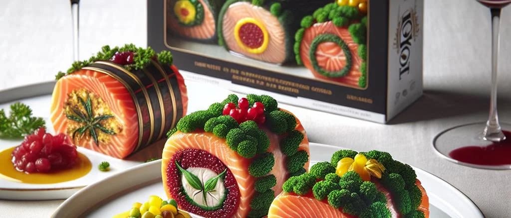 stuffed salmon variations on a wooden board