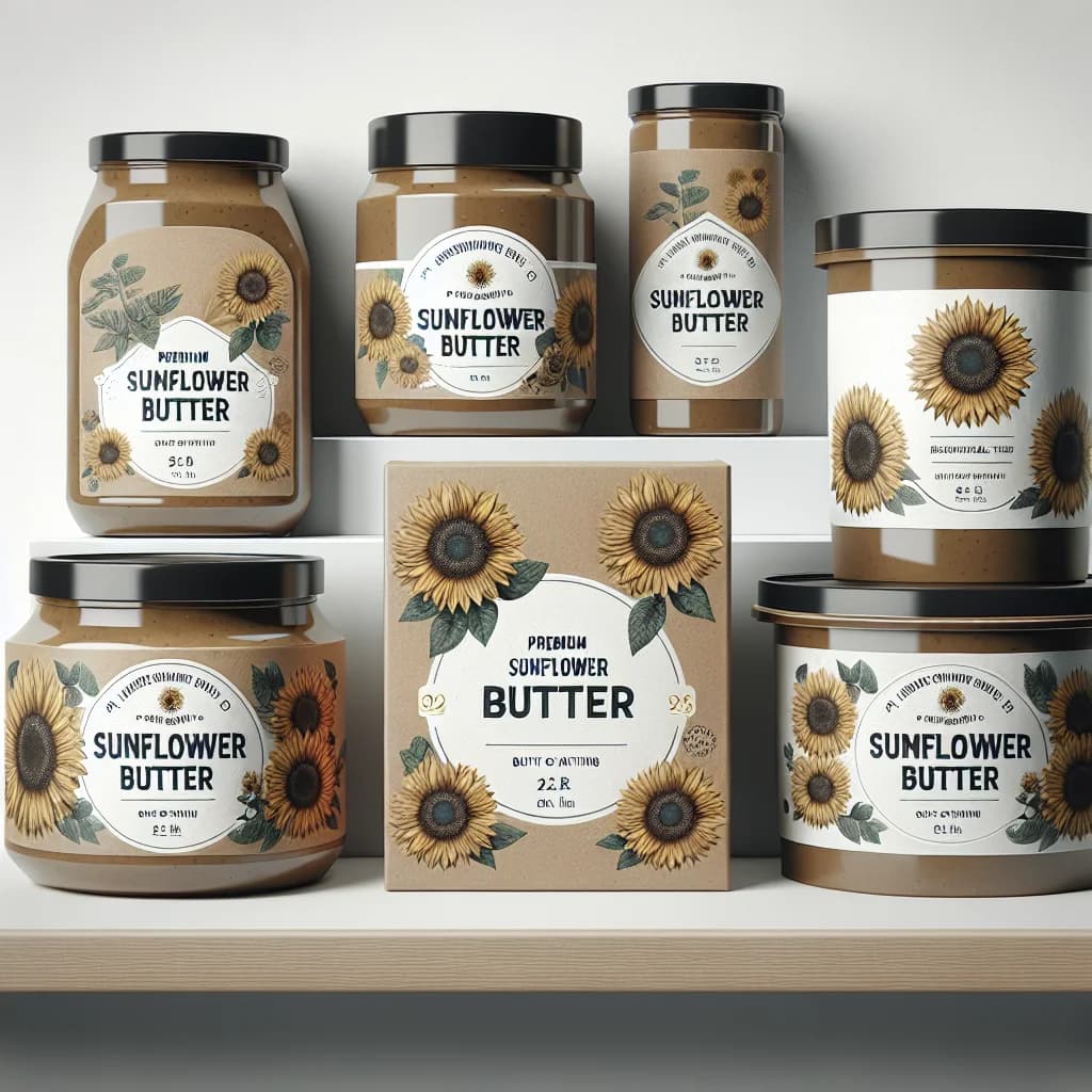 sunflower butter in neutral packaging displayed in 2-3 variations with a clean, modern background