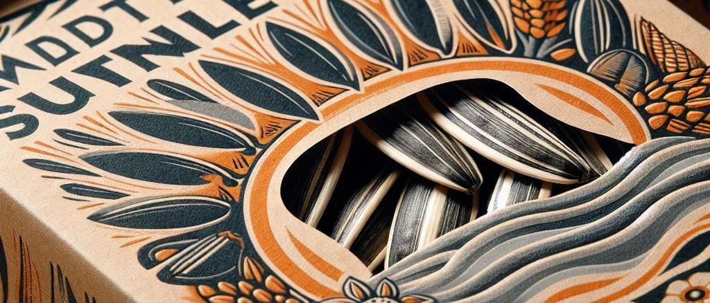 Variety of packaged sunflower seeds on a wooden background