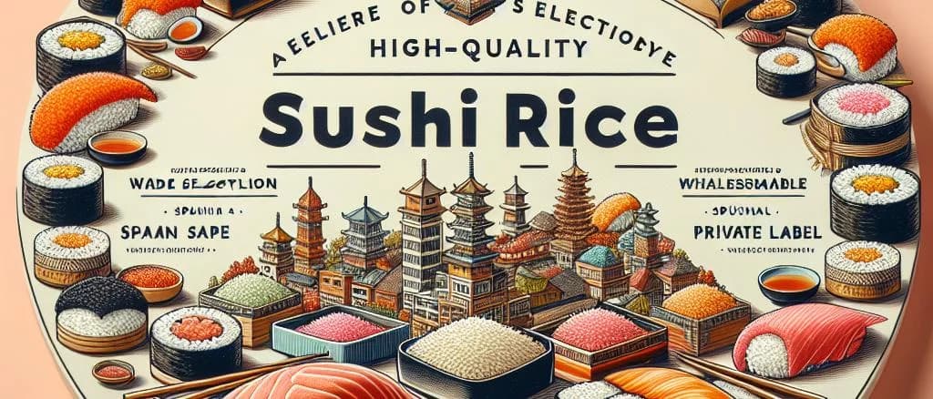 Assorted sushi rice varieties with different packaging options
