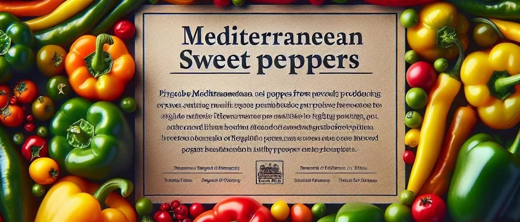 Three varieties of sweet peppers on wooden surface