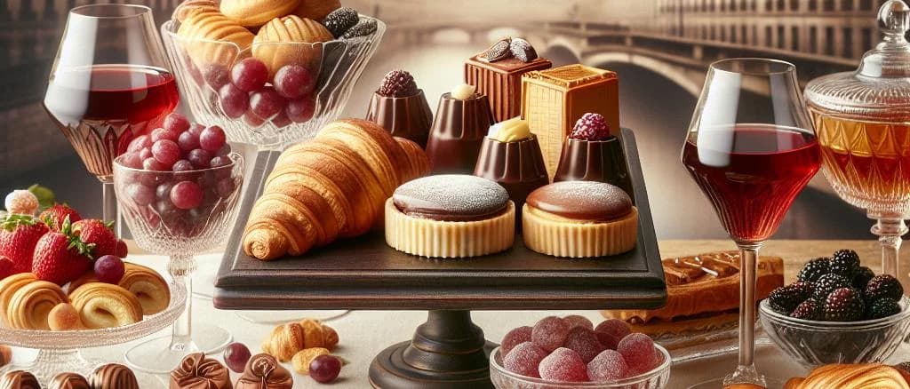 Variety of sweet wine bottles with vineyard background