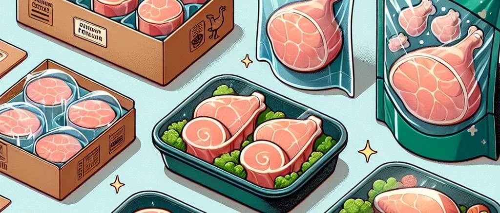 variety of packaged turkey cutlets on wooden surface