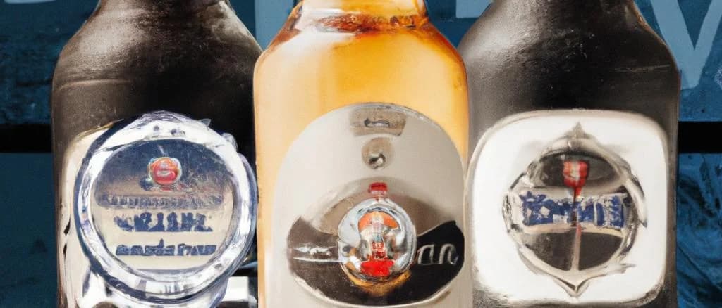 Assorted Ukrainian beers with different labels and packaging in a rustic setting