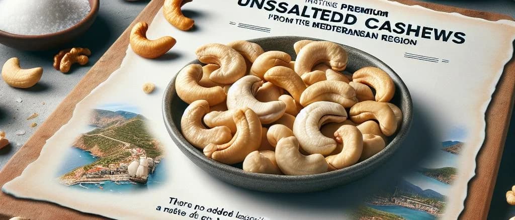 assorted unsalted cashews in various packaging options on a wooden background