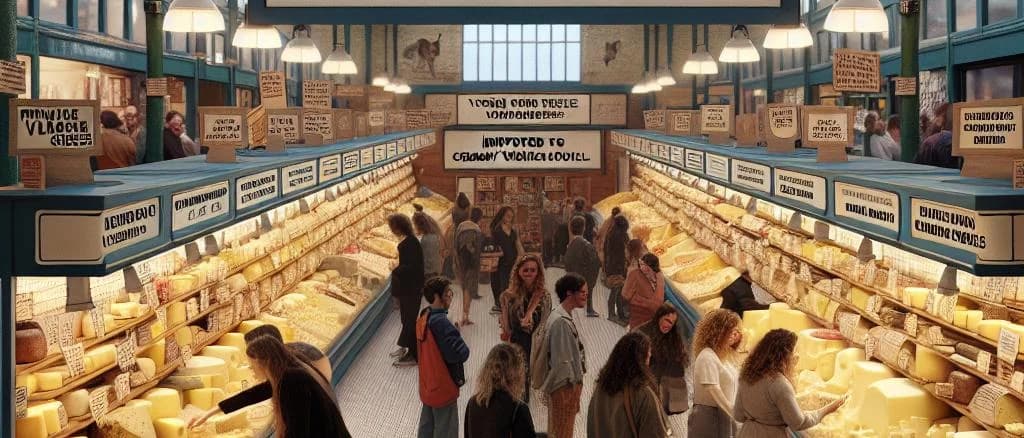 Vegan cheese assortment with varied textures and packaging options