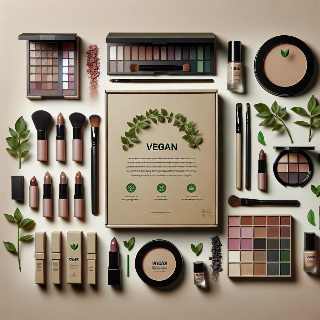 vegan makeup products with sustainable packaging in varying shades