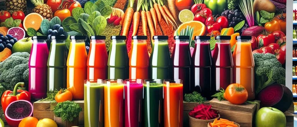 vegetable juices in various packaging options