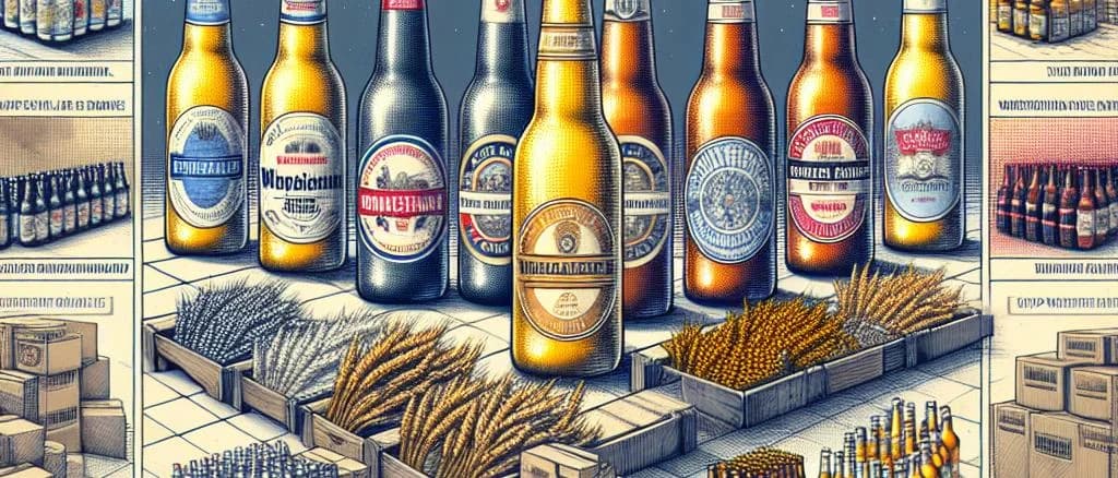 Collection of different wheat beer bottles with varied packaging designs