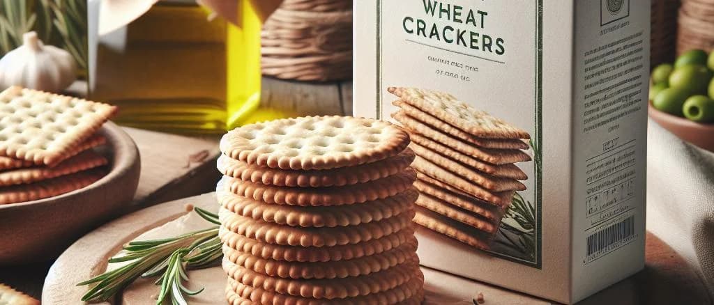 wheat crackers on wooden backgrounds with different packaging styles