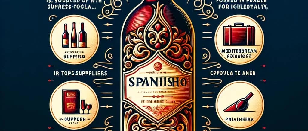 Assorted Spanish wine bottles with vineyard background