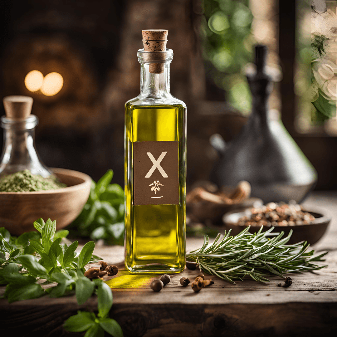 Olive oil bottle with an "x" sign