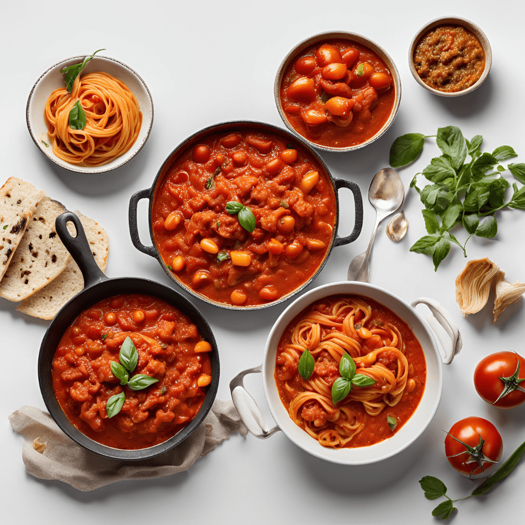 Tomato curry, pasta and stew