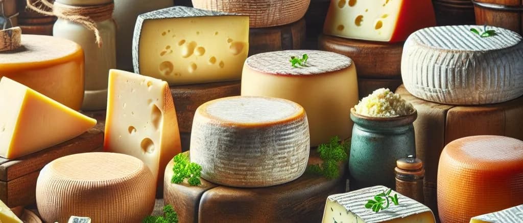 Appenzeller Cheese in various packaging on wooden background