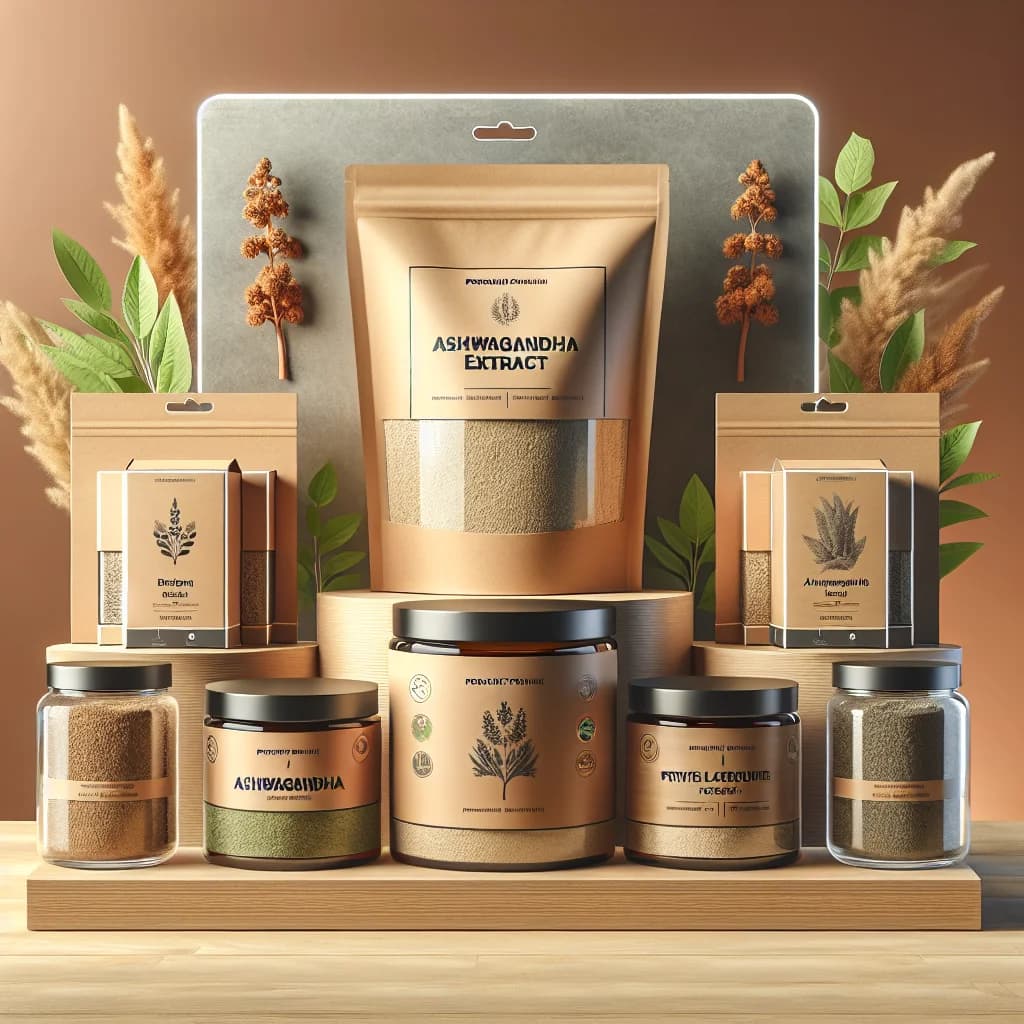 premium ashwagandha extract in bulk packaging with natural herbal design