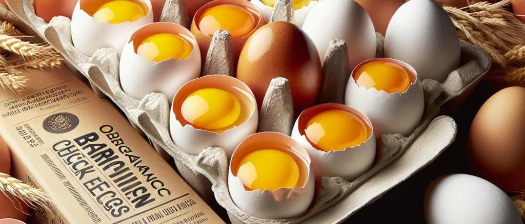 barn chicken egg selection on a rustic wooden table