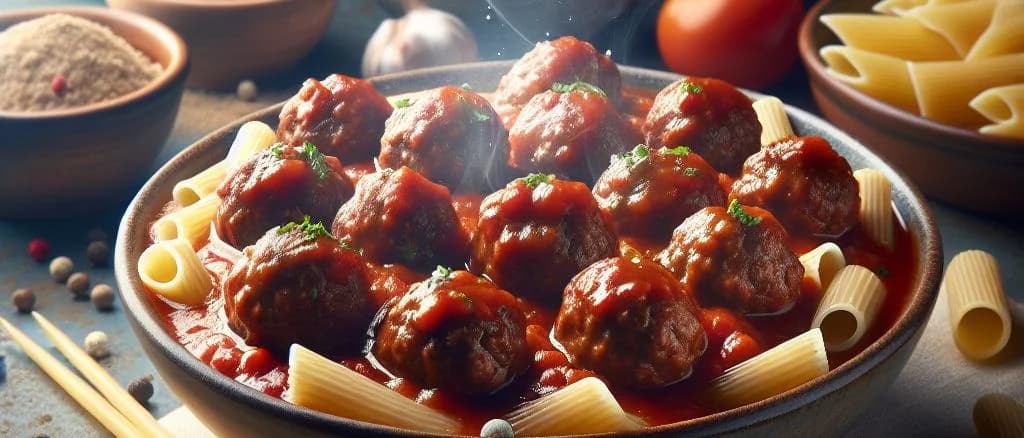 beef meatballs with tomato sauce in different packaging variations