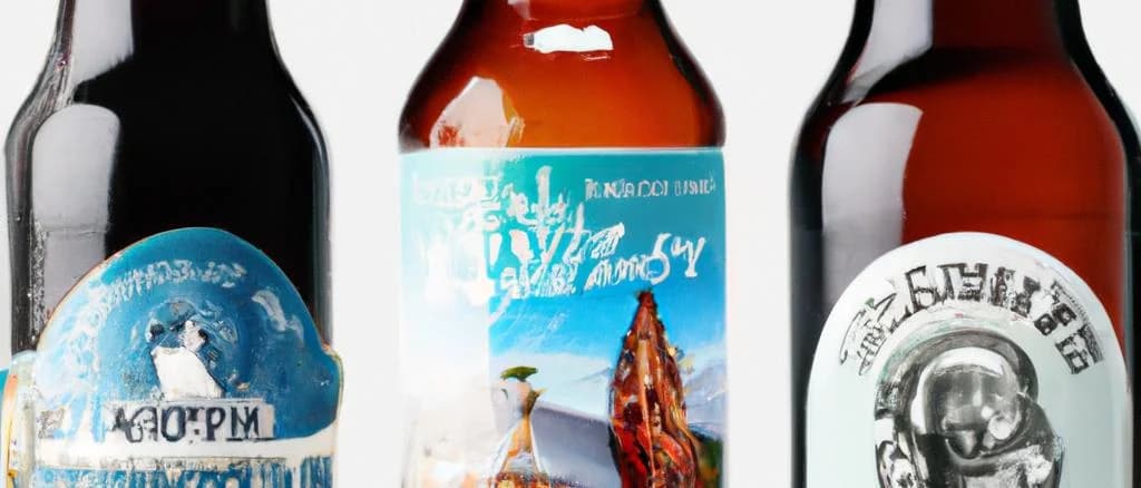 UK craft beer bottles with diverse packaging designs on wooden background