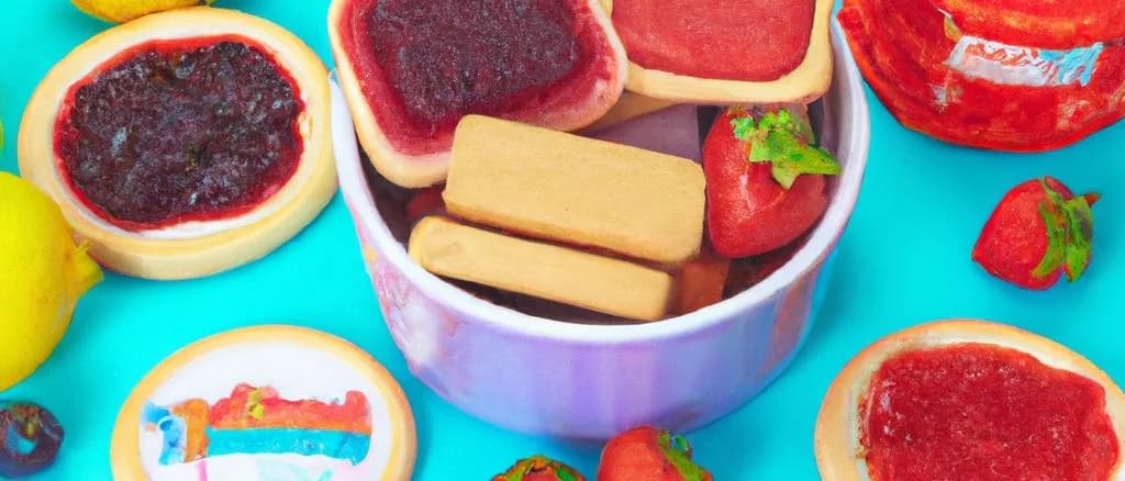 assortment of biscuit filled with fruit paste on wooden background