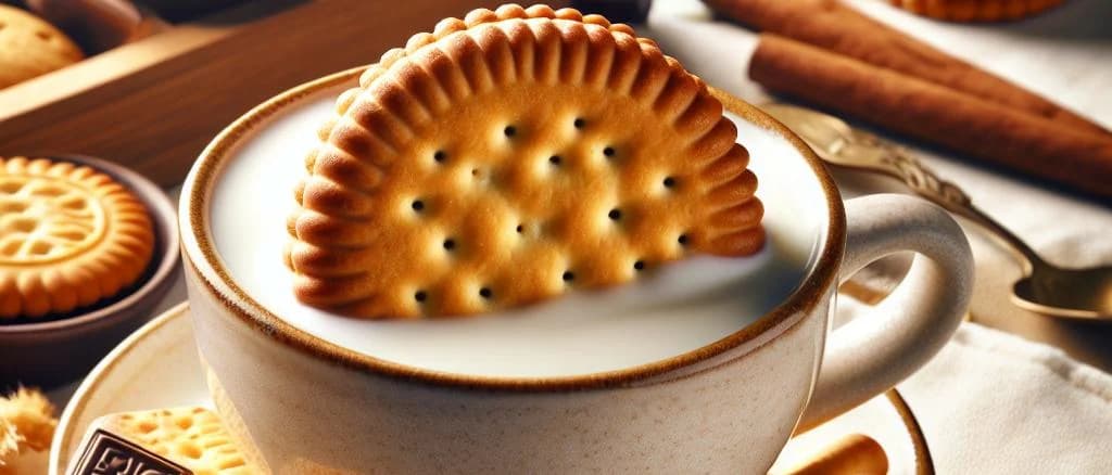 assorted biscuits with milk in various elegant packages against a neutral background