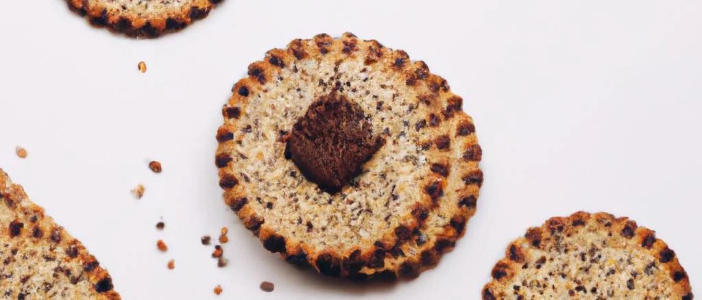 assorted biscuits with nuts in various packaging options on a wooden background