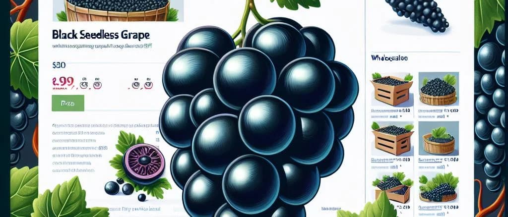 Black seedless grapes in various packaging on wooden and rustic backgrounds