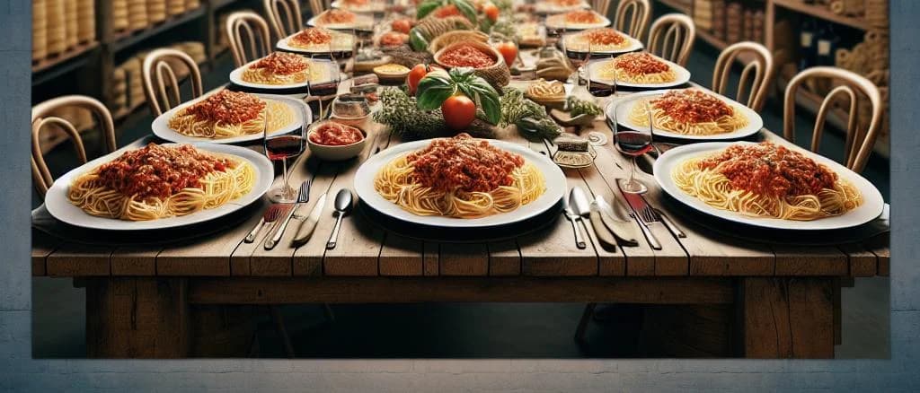 Assorted Bolognese Spaghetti packs with custom packaging on wooden background