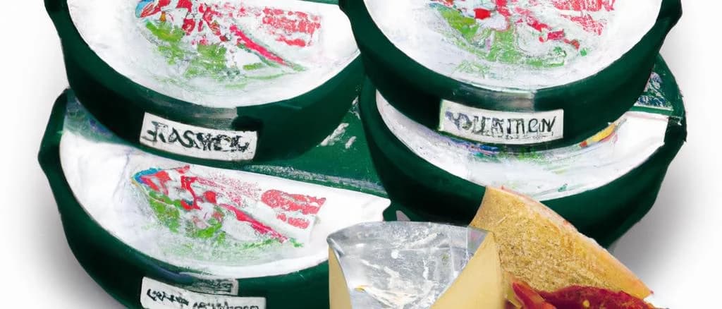 Variations of Camemberts de Normandie cheese on a rustic wooden background