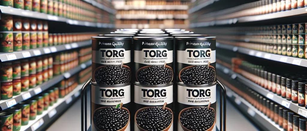 Various canned black bean products with their unique packaging designs and vibrant branding, displayed on a rustic wood background