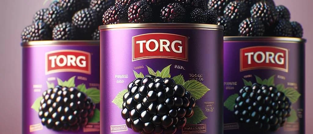 Variety of canned blackberries with decorative backgrounds