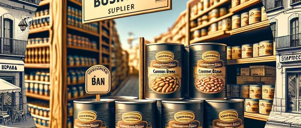 canned common beans in various packaging with a rustic kitchen background