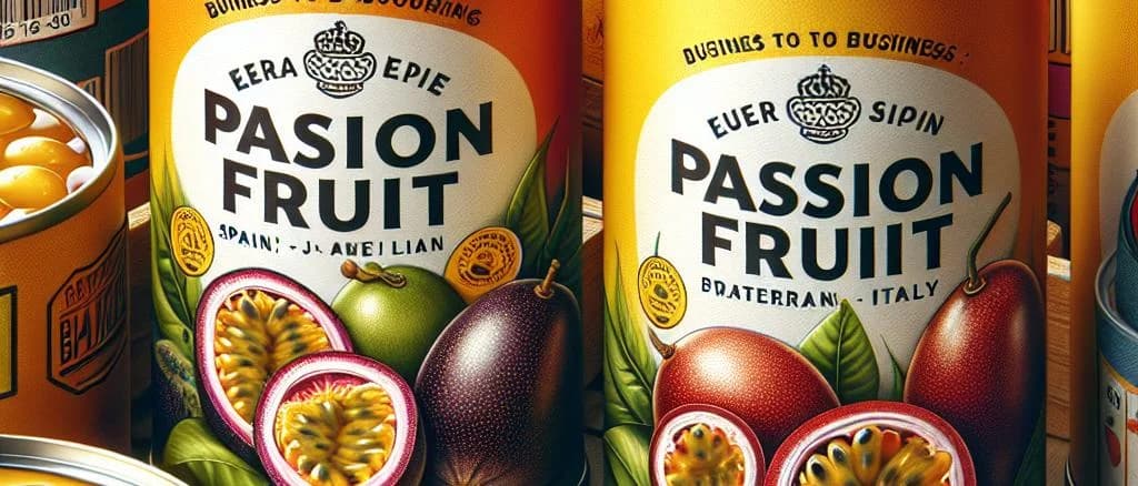 variety of canned passion fruit products with vibrant packaging on wooden table